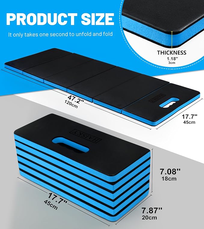 Foldable Mechanic Mat Kneeling Pad, 1.2" Extra Thick Density EVA Foam Portable 5-Fold Kneeling Mat, 47" x 18" for Working under Car, Gardening, Yardwork, Workshop Repairing, Camping