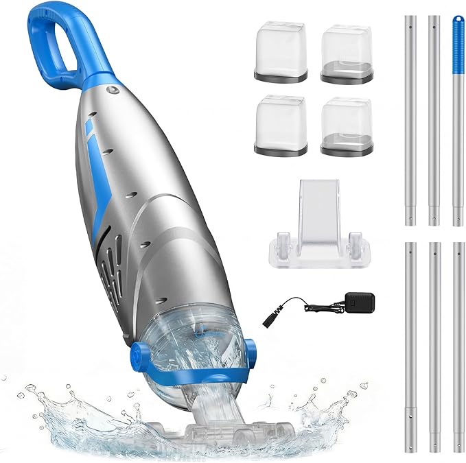 UIRWAY V3 Cordless Pool Vacuum for Above Ground Pools, Upgraded 26.5 GPM Powerful Suction, IPX8 Handheld Rechargeable Cleaner 2 Vacuum Heads & 4 Filter Bags, 1H Runtime, Portable for Inground Pools