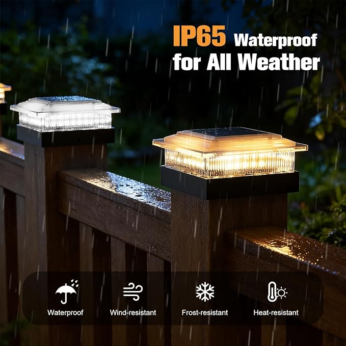 4x4 40 Lumens Post Solar Lights 8 Pack, Fence Post Solar Lights 4 Lighting Modes Solar Post Cap Lights for 4x4 3.5x3.5 Wood/Vinyl Posts, IP67 Waterproof Post Lights for Fence Mailbox Porch Post