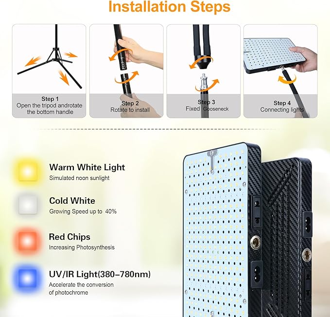 2026 4Head Grow Light with Upgrade Stand, Big Coverage Grow Lights for Indoor Large Plant, Bonsai Tree, 4/8/12/16/20H Timer, 100 Watt Power Draw, NO Need Adapter, 24"-76" Height Adjustable
