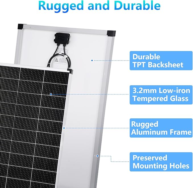 Solar Panels 100W 18V for 12V System, Solar Panel for RV, A+ Grade Solar Module N-Type 25% High Efficiency16BB Waterproof IP68 for Cabin Van Camp Marine Home Farm Roof Off-Grid(38.6"x22.8",Single)