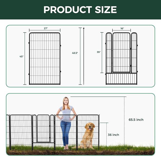 FXW Garden Fence Outdoor for the Yard – 45in(H) x 4.5ft(L) Heavy Duty Metal Animal Barrier for Dog, No Dig Decorative Dog Fence, 2 Panels, Black