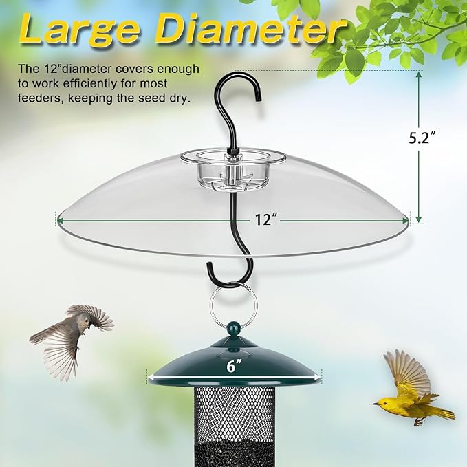 Gtongoko Baffles for Bird Feeders, 12 Inch One-Piece Cover for Rain Guard, Bird Feeder Squirrel Guard, Full Protection for Outdoors, Chew-Proof PC, Pack of 1, Transparent