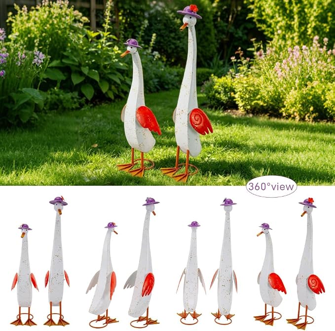 22" Duck Garden Statue Set of 2 Metal Ducks | Outdoor Decor Porch Animal Figurine Yard Art Sculptures Rustproof Lawn Ornament for Outside Patio Backyard Decorations