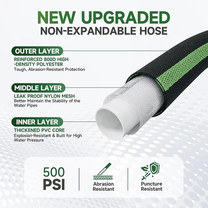 Garden Hose 50 ft Flexible Water Hoses Non-Expanding Lightweight Portable No Kink High Pressure Flat Fabric 3/4” fittings Leak-proof Durable Pipe for Outdoor Outside Yard Lawn Patio Watering Car Wash