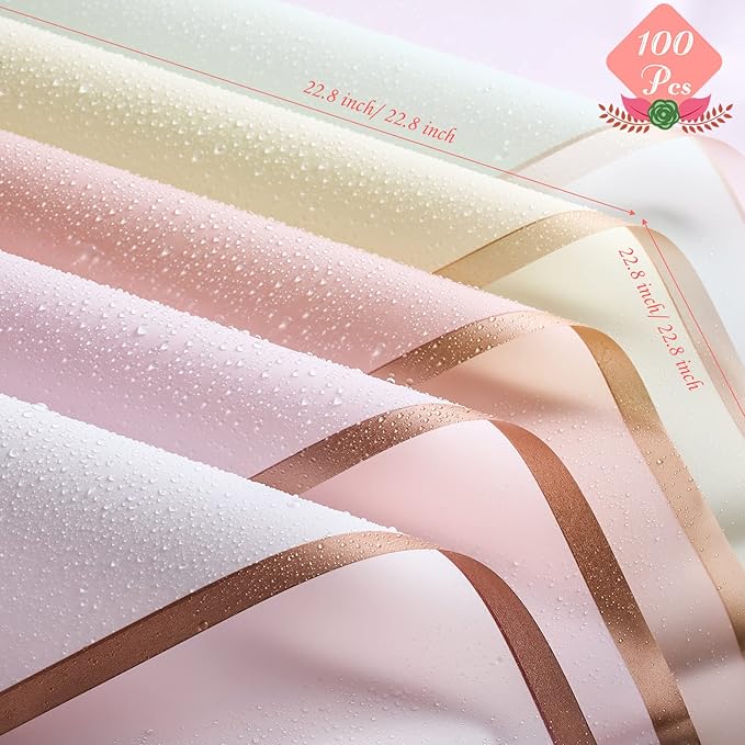 Fainne 100 Sheet Flower Wrapping Paper Bouquets Floral Wrapping Paper Bulk Waterproof Korean Florist Bouquet Supplies Gift for Mother's Day Graduation Wedding, 22.8x22.8 Inch, 5 Colors(Cute Colors)