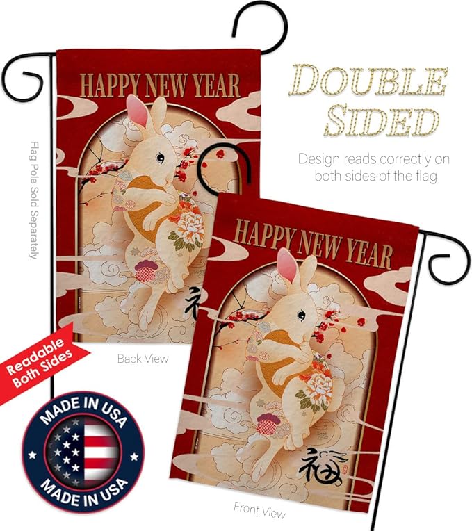 Lunar New Year of Rabbit Dorm Decor Banner Wall Art Flag Pole Patio Lawn Garden Room Decorations Indoor Outdoor Tapestry Yard Signs Spring Gifts Luck Arrive Chinese New Year Decorations Made in USA