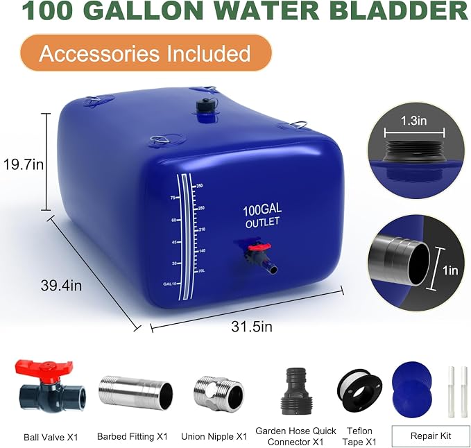 100 Gallon Water Bladder, 1000D PVC Foldable Portable Water Tank, Blue Large Capacity Water Bag Container for Camping, Garden, Agricultural Irrigation, Drought Resistance, Emergency Supply