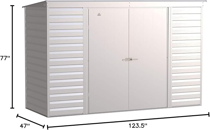 Arrow Select 10' x 4' Outdoor Lockable Steel Storage Shed Building, Flute Grey