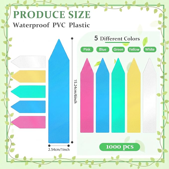 1000 Pcs 6 Inch Plastic Plant Labels Waterproof Garden Plant Tags Markers for Seedlings Greenhouse Accessories Outdoor Indoor Pot Garden Stake Essentials(Multicolored)