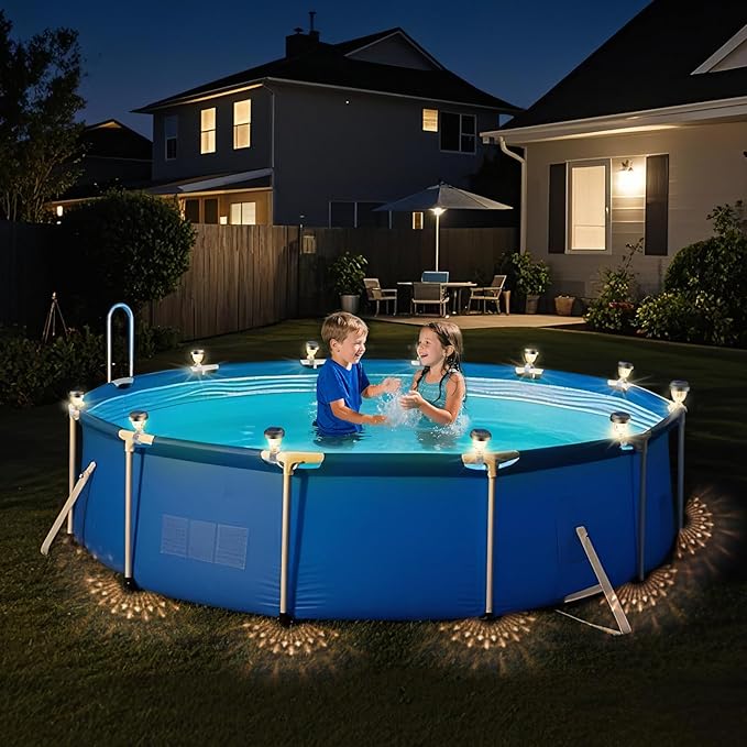 Solar Pool Lights for Above Ground Pools, LED Energy Saving Warm White Light, Waterproof for Frame Swimming Pools Night Accessories (8 Pcs)