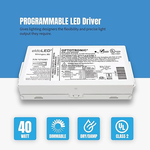 Osram 57351 Optotronic 40W 120/277V AC 50/60Hz Constant Current Dimmable Compact LED Driver OTi 40W/120-277/1A4 DIM-1