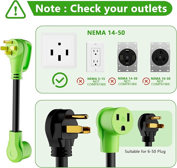 NEMA 14-50P to NEMA 6-50R Welder Adapter Cord, 50 Amp Heavy Duty Welder Welder Plug Outlet Adapter, 14-50P Male Pug with Handle to 6-50R Female, STW, 8AWG, 250V, 12500W, ETL Listed, 1FT