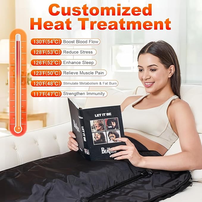 Infrared Sauna Blanket for Home: Portable Full Body Detox Wrap with Deep Heat Relaxation - Far Infrared Therapy Adjustable 86-176°F 20-60 Min Timer Waterproof Foldable Design 71 x 31.5 Inch