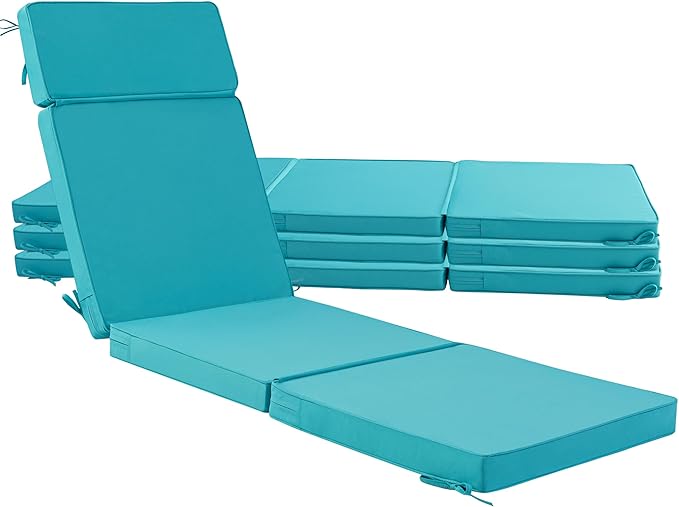 80 x 26 Inch Outdoor Chaise Lounge Cushions Set of 4 - Removable Cover, 4-Section Design, Water-Repellent & Fade-Resistant, 6 Tie Straps, Replacement for Patio & Pool Chairs - Teal