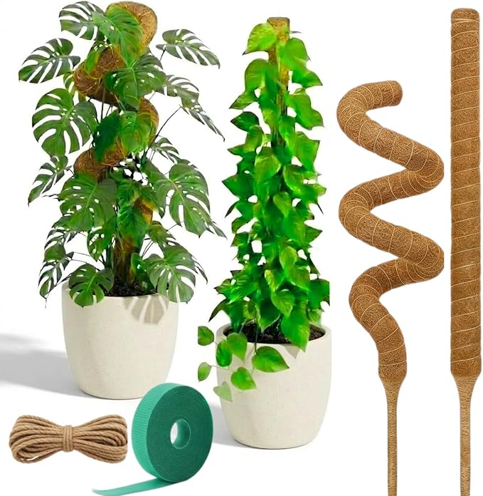 28 Inch 2 Pack Bendable Moss Pole Monstera Plant Support | Plant Stakes for Indoor Plants | Coconut Fiber Moss Poles for Climbing Plant| Handmade Coco Coir Plant Sticks for Potted Plants