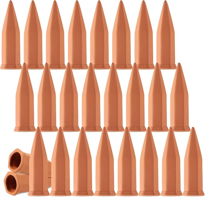 Tatuo 24 Pack Terracotta Watering Spikes Automatic Plant Waterer Devices Outdoor Indoor Use Plant Self Watering Devices Wine Bottle