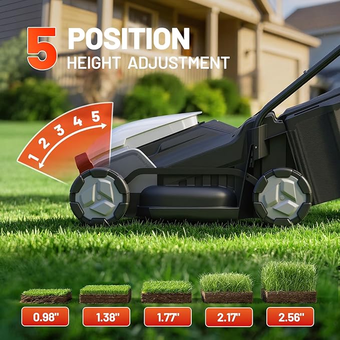 Litheli Cordless Lawn Mower 14 Inch, 5.0Ah Battery Powered Push Mower, Long-Running Battery Lawn Mower for Mid-Sized Lawn Care