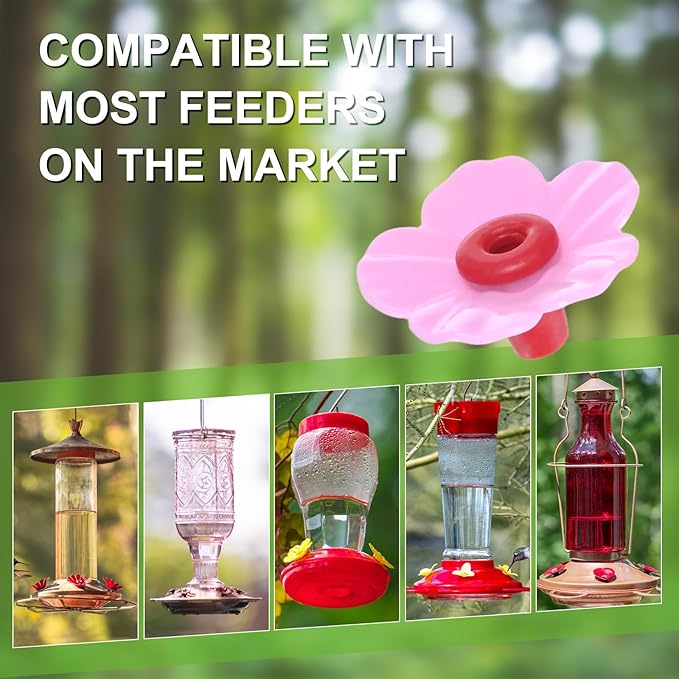 M METERXITY 16-Pack Hummingbird Feeder Replacement Flowers, Plastic Pet Hummingbird Feeding Parts Feeding Ports for Outdoor Hanging Feeders, Bees Guards [Rose Pink, Orange]