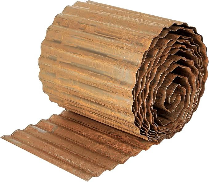 Corrugated Metal Garden Edging, 10" x20Ft Galvanized Steel Garden Edging Border, Landscape Paver Edge for Flower Beds Garden Lawn Raised Beds & Tree Surrounds Rusty