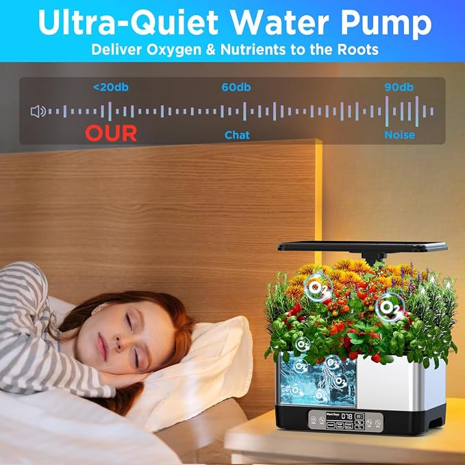 Hydroponics Growing System Indoor Garden, Smart Indoor Herb Garden with Grow Light, In door Gardening System 8 Pods, APP & WiFi Control, Auto Timer, Quiet Pump, Stainless, Gift for Women Mom, Black
