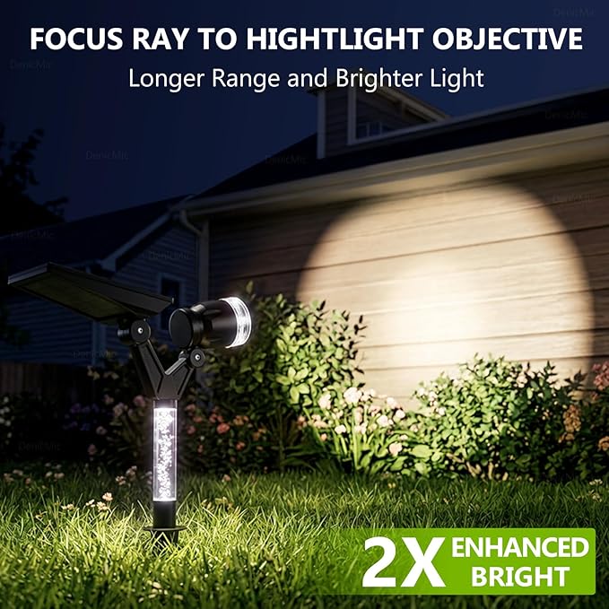 DenicMic Solar Spot Lights Outdoor Waterproof 6000K Cold White Lens LED Adjustable Angle Solar Lights Outdoor for Yard Garden Patio Wall Landscape Lighting Outside 4 Pack