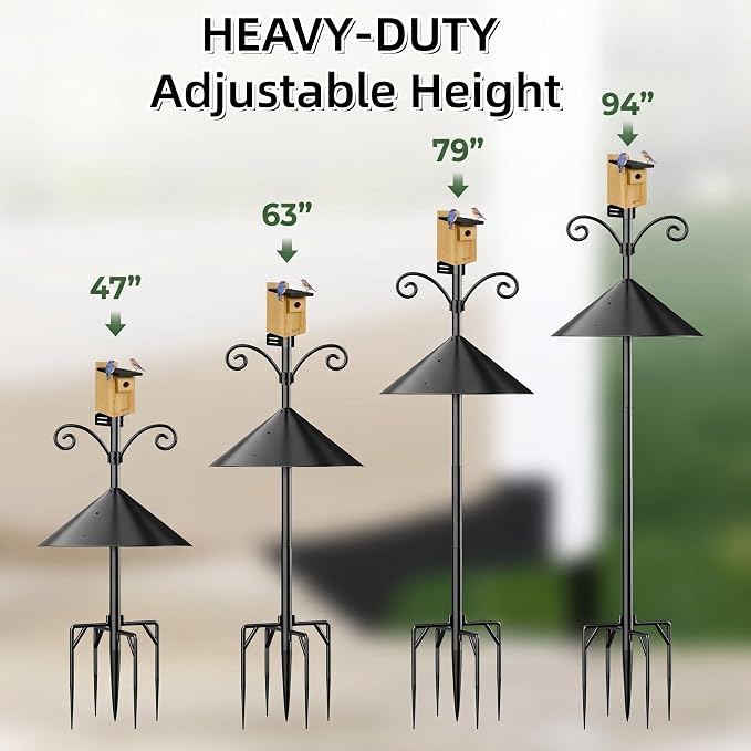 NSYOOMH Dia 1 Inch Bird Feeder Pole with 19" Proof Squirrel Baffle, Heavy Duty Metal, Bird House Pole Compatible Mount for Smart Camera Birdfeeder, Outdoor Feeding Station Stand Shepherd Hook Kit- 94"
