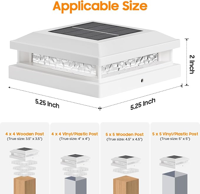 Bosceos Solar Post Lights 8-Pack, 2 Color Modes 16LEDs Outdoor Decorative Post Cap Lights, Waterproof Solar-Powered Fence Posts Light, Fit 4x4, 5x5 Vinyl/Wooden Posts in Garden Yard Porch Deck, White