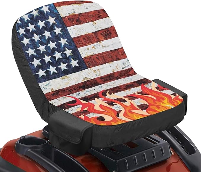 American Flag Riding Lawn Mower Seat Cover Waterproof Tractor Seat Cover with Drink Pouch Non Slip Agricultural and Industrial Vehicle Seats Covers Gift for Holiday