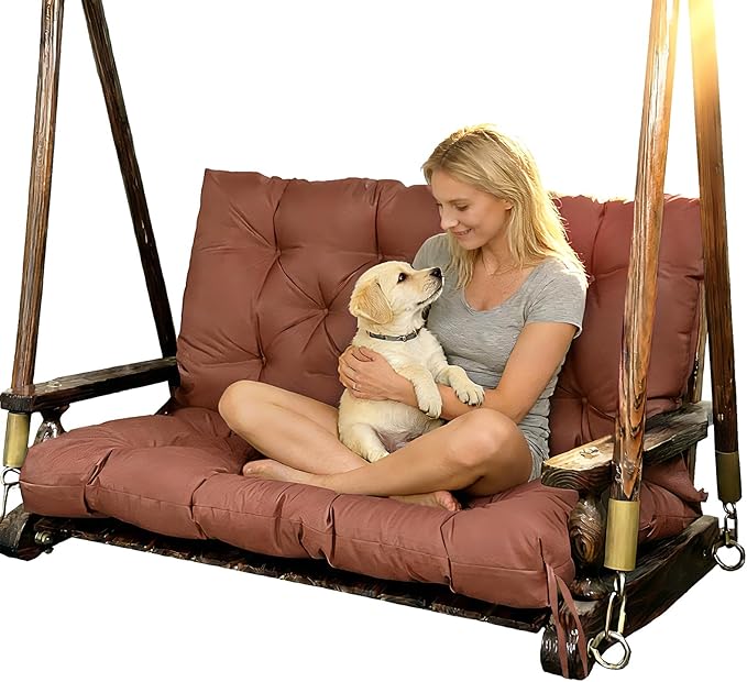 Porch Replacement Swing Cushions for Outdoor: 2-3 Seater Garden Waterproof Patio Bench Cushion with Ties - 4" Thick Swing Chair Cushion for Backyard Furniture Loveseat