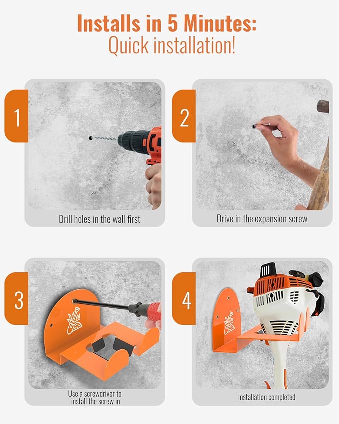 Weedeater Rack & Snow Shovel Hanger - 2 Pack - 180LB Heavy-Duty Alloy Steel Wall Mount Set for Winter Gear, Stihl Power Tools, Grass Trimmer, Garden Tools, Space-Saving Storage for Garage, Shed