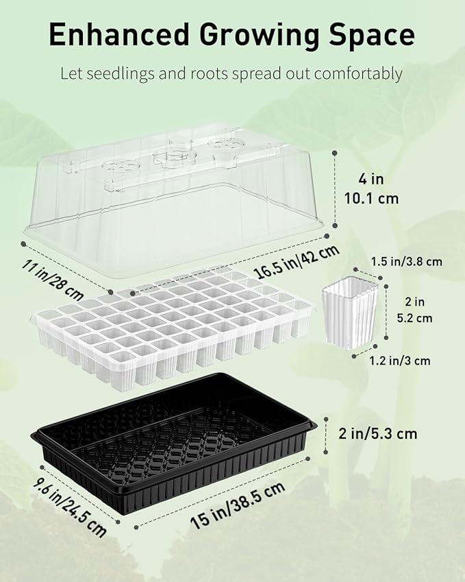 Pawfly 2 Pack Seed Starter Kit, 120 Cells, Seed Starter Trays with Adjustable Grow Light Bars & 4" Humidity Domes, Indoor Seedling Starter Trays, Reusable Plant Germination Trays, Seed Starting Trays