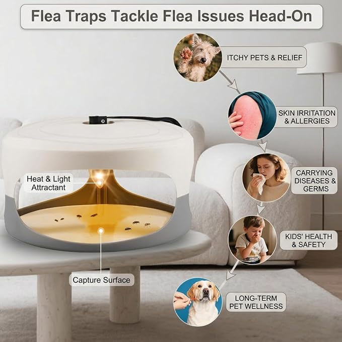 Flea Traps for Inside Your Home (4 Pack), Effective Indoor Flea Light Trap with 12 Sticky Discs & 12 Bulbs, Safe for Pets & Humans, Plug-in Sticky Pads for Bed Bugs & House Insects, 2026 Pro Version