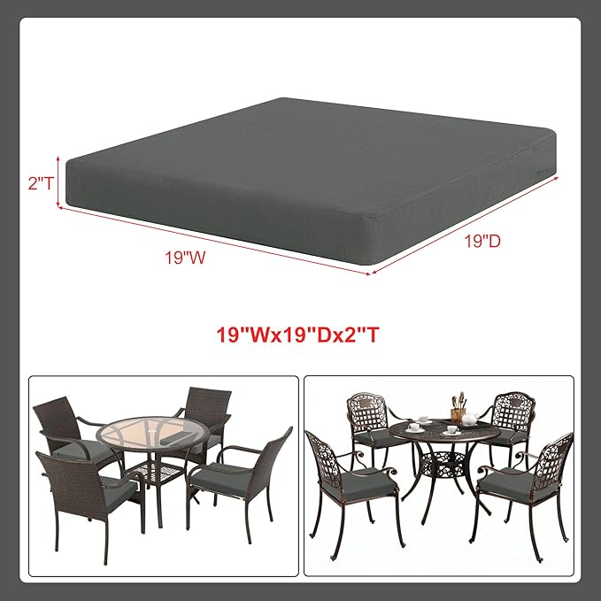 Favoyard Outdoor Chair Cushion Set of 4 Rainproof & Color Fade Resistant 19 x 19 x 2 in Square Corner Patio Furniture Cushions with Waterproof Hidden Zipper Attach Ties for Dining Table Chairs Seats