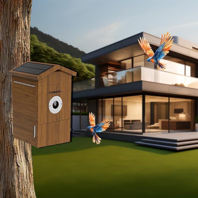 Smart Solar Powered WiFi Camera Birdhouse AI Bird Recognition | App Control Watch Bird Nesting Hatching in Real Time,IP65 Waterproof Teak Birdhouse