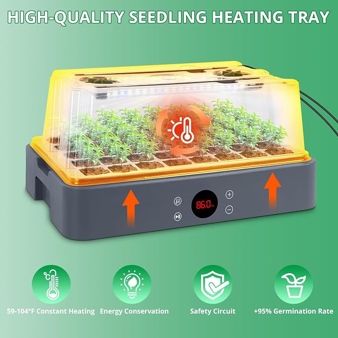 Sondiko Seed Starter Tray with Grow Light, Heated Seed Starter Kit with Temperature Display, Humidity Dome Germination Kit, Adjustable Plant Light for Seed Starting and Seedling Growth