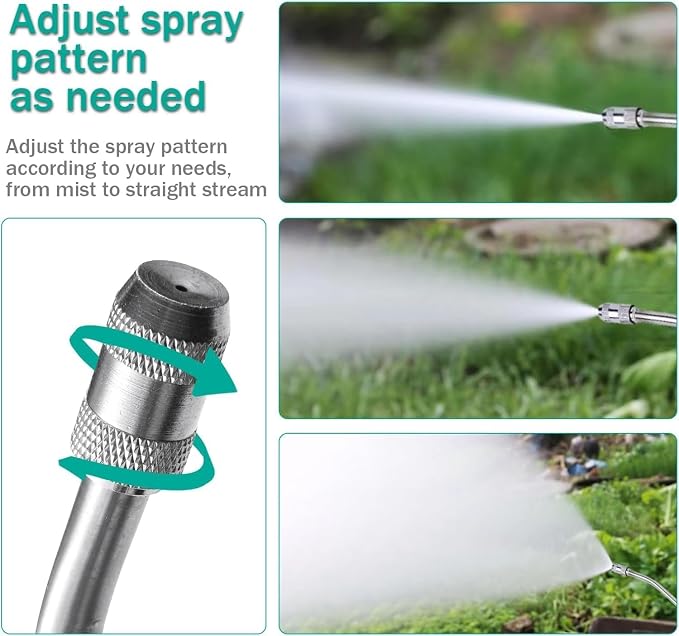 2Pcs All Metal Sprayer Wand with 3 Types of Nozzles, Fan Nozzle Replacement Sprayer Wand, Stainless Steel Sprayer Wand with 1/4" & 3/8" Brass Barb and 2 Hose Clamps