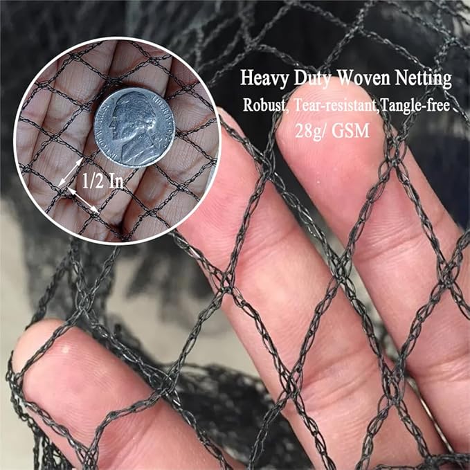 Bird Netting 30x30 Ft, 1/2In Mesh Heavy Duty Garden Netting Pest Barrier for Plants, Fruit Trees, Vegetables, Extra Strong Woven Mesh Netting, Animal Fencing Against Birds, Deer, Poultry