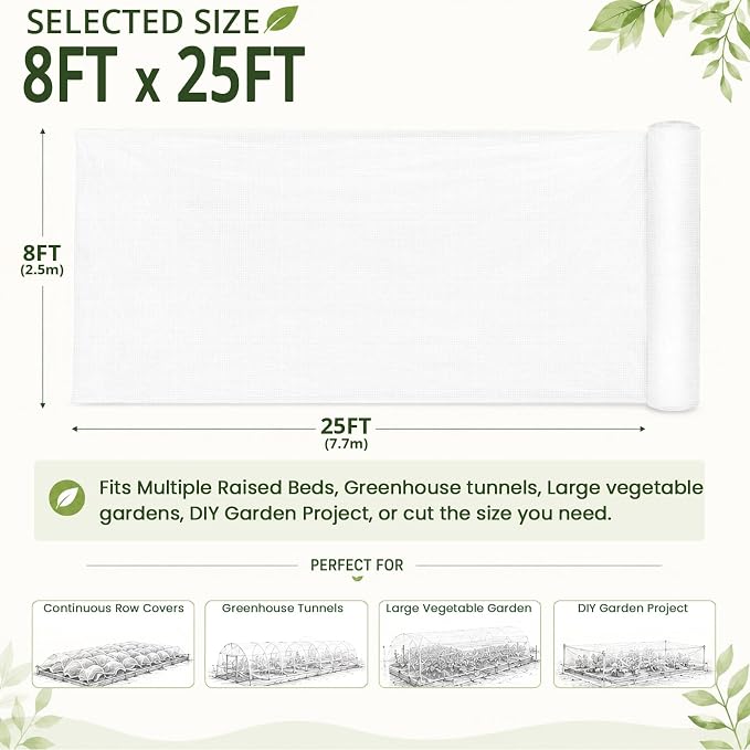 8x25Ft Garden Netting, Fine Mesh Insect Netting for Plant Protection | Mosquito Bug Bird Barrier Mesh Cover Insect Barrier for Raised Beds, Greenhouses Vegetables Fruits Flowers Raised Bed