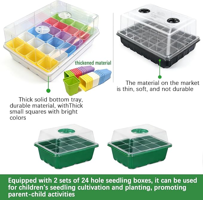 Self-Watering Seed Starter Tray with Grow Light and Heat Mat,Seed Starter Kit,Humidity Domes,Auto Timer,Flexible Brightness Seedling Starter Trays for Indoor Greenhouse Gardening Seed Germinator