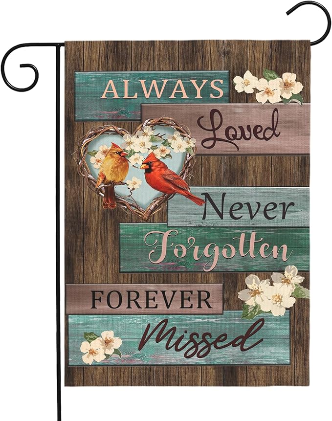 Cardinal Memorial Garden Flag Always Loved Never Forgotten Forever Missed Spring Summer Remembrance Yard Flags Red Bird Sympathy Outdoor Decor House Banner Double Sided 12x18 Inch Lawn Porch
