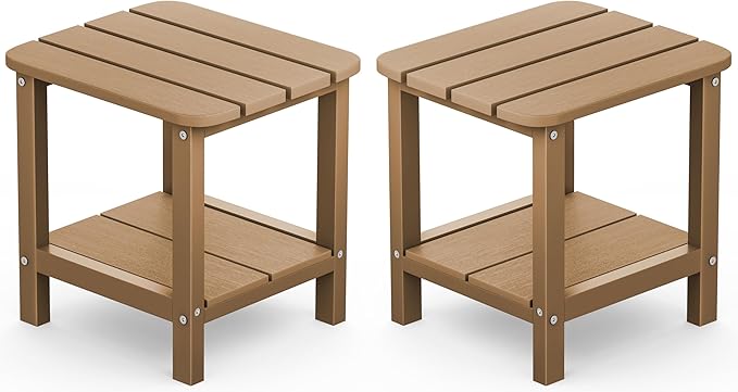 SERWALL Double Adirondack Side Table Rectangular End Table Set of 2, Brown