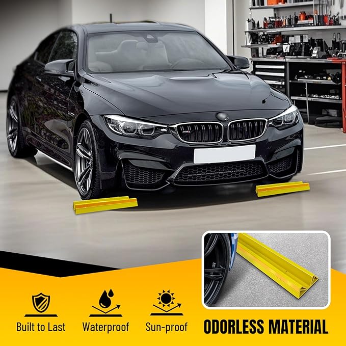 HOXWELL 2 Pcs 18'' Parking Car Wheel Stopper for Garage with 2 Installation Methods, Heavy Duty Tire Stops with Reflective Tapes, Car Parking Aids for Garage, Yellow