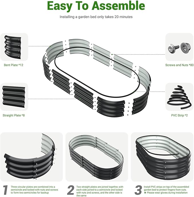 4X2X1 FT Oval Raised Garden Bed, Metal Planter Box for Outdoor Gardening, Easy Assembly Raised Bed for Vegetables, Fruits, Flowers(Dark Gray 1PC)