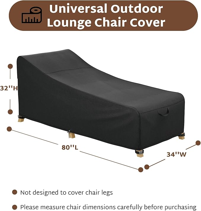 iBirdie Outdoor Lounge Chaise Chair Cover 80L x 34W x 32H inch Waterproof Patio Furniture Covers Lawn Pool Chair Cover 1 Pack Black