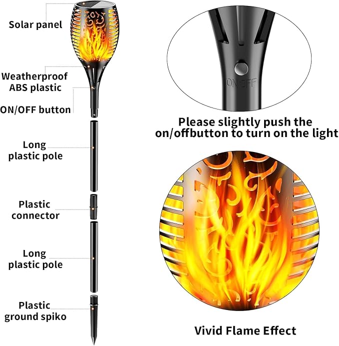 YoungPower Large Solar Torch Lights Flickering Flame, Fire Effect Garden Light Outdoor Waterproof Pathway Landscape Decoration for Patio Balcony Pool, 4 Pack
