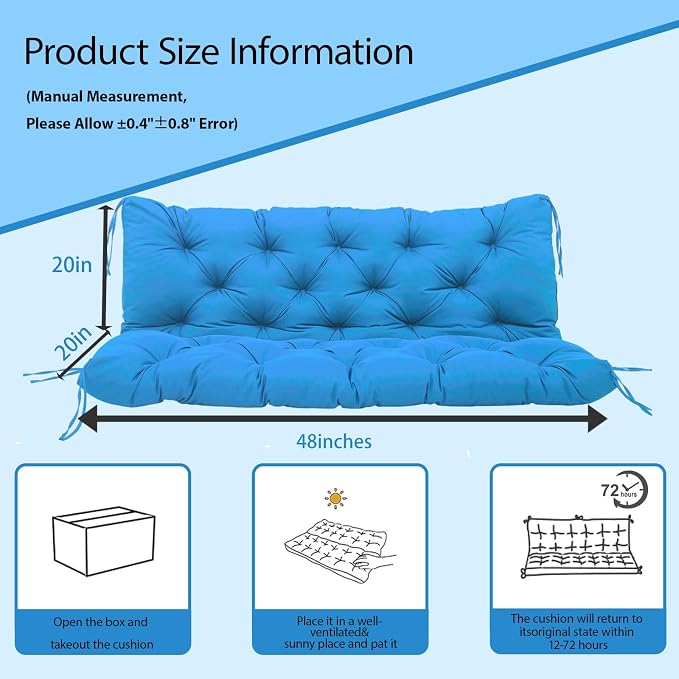 Porch Swing Cushions Outdoor, 5 Inch Thick Waterproof 2-3 Seater Replacement Swing Cushion with Backrest and Anti-Slip Ties, Perfect for Porch, Patio, Garden, Outdoor Bench Furniture, 48×40×5 Inch