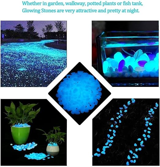 2.4Lbs 550 Pcs Glow in The Dark Stones Garden Pebbles Rocks Indoor Outdoor Decor Luminous Stone for Walkways Driveway Yard Grass Fish Tank(White in Daytime, Blue in Night)