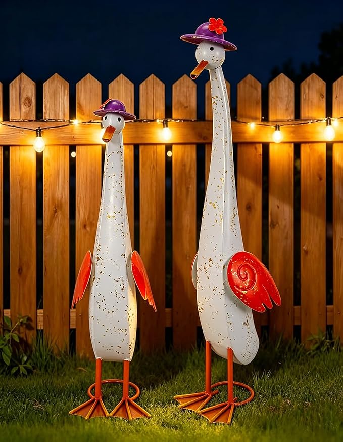 22" Duck Garden Statue Set of 2 Metal Ducks | Outdoor Decor Porch Animal Figurine Yard Art Sculptures Rustproof Lawn Ornament for Outside Patio Backyard Decorations