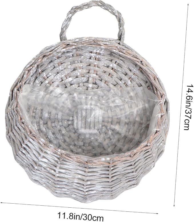 Wicker Hanging Basket Set 2 Pcs Handmade Wall-Mounted Planters for Indoor Outdoor Use Grey Willow Style Storage and Flowerpot